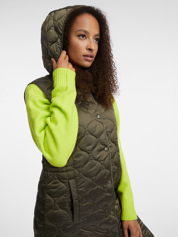 Orsay Khakifarbene lange Steppweste für Damen ORSAY