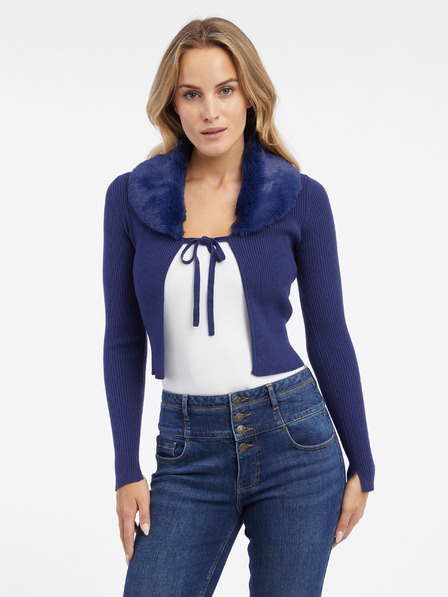 Orsay Blaue Damen-Strickjacke mit Kunstpelz ORSAY