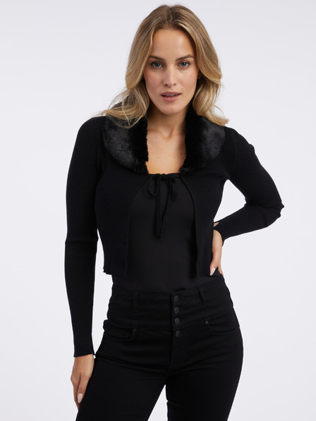 Orsay Schwarzer Damen-Cardigan mit Kunstfell ORSAY