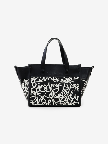 Desigual Creme und schwarz Desigual Damen Schriftzug Guimar Mini Gemusterte Handtasche