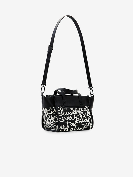 Desigual Creme und schwarz Desigual Damen Schriftzug Guimar Mini Gemusterte Handtasche