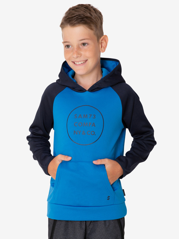 Sam 73 Schwarz-blauer bedruckter Kapuzenpullover für Jungen SAM 73 Ian
