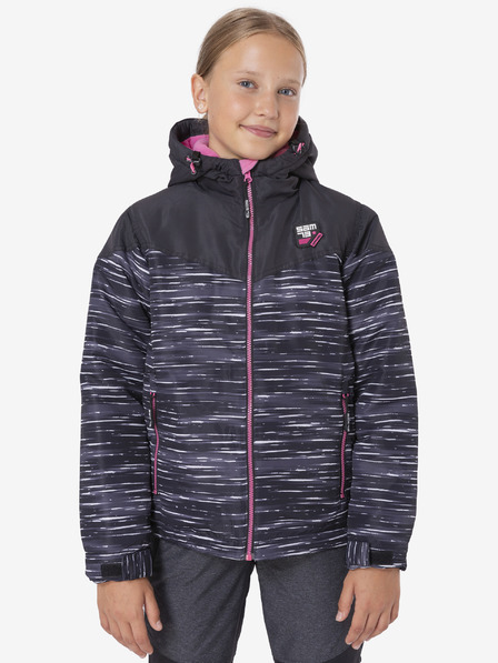 Sam 73 Rosa und schwarze gestromte Winterjacke für Mädchen mit Kapuze SAM 73 Thia