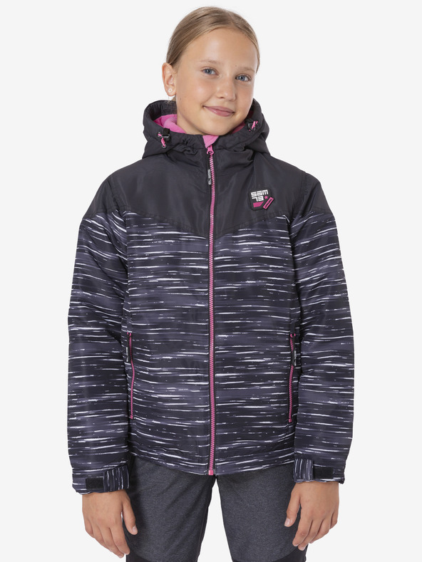Sam 73 Rosa und schwarze gestromte Winterjacke für Mädchen mit Kapuze SAM 73 Thia