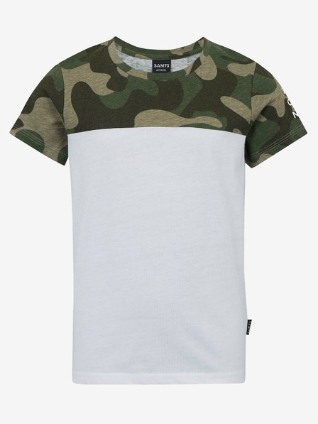 Sam 73 Weißes und khakifarbenes gemustertes T-Shirt für Jungen SAM 73 Moses