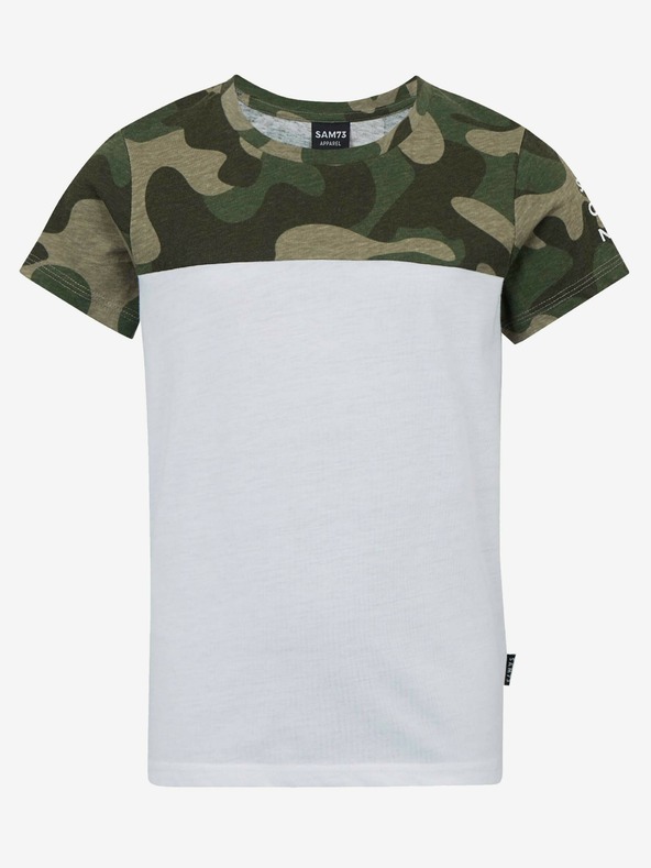 Sam 73 Weißes und khakifarbenes gemustertes T-Shirt für Jungen SAM 73 Moses