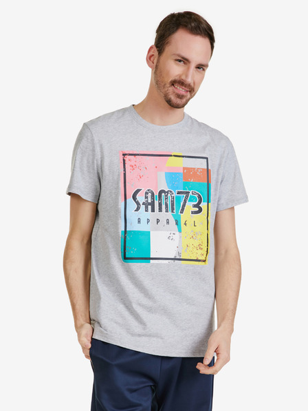 Sam 73 Grau gestromtes Herren-T-Shirt SAM 73 Elijah