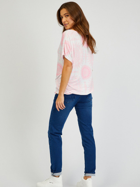 Sam 73 Weißes und rosa gemustertes Damen-T-Shirt SAM73 Taurus