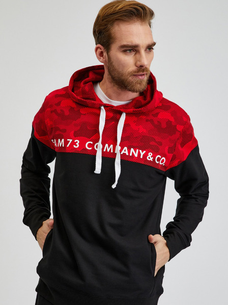 Sam 73 Rot-schwarzer Herren-Kapuzenpullover SAM73 Aquamarine