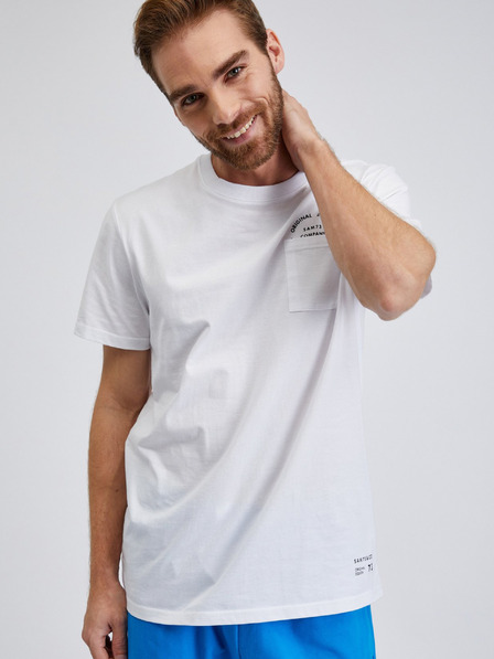 Sam 73 Weißes Herren-T-Shirt mit Tasche SAM73 Fenaklid