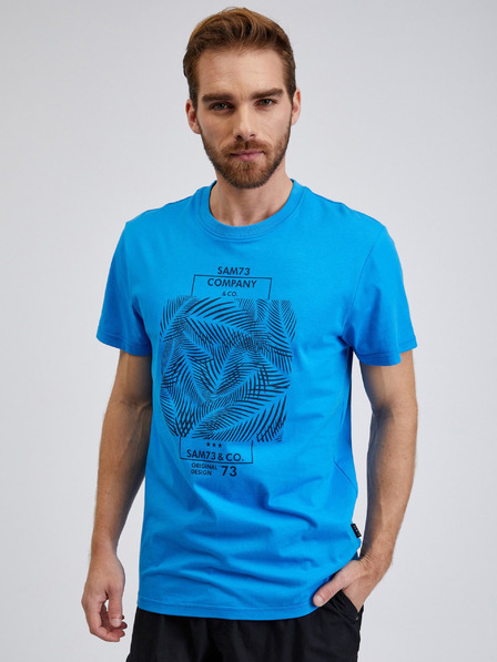 Sam 73 Blaues Herren-T-Shirt aus Baumwolle mit SAM73 Almandit-Aufdruck