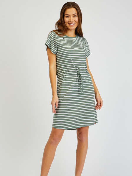Sam 73 Grün-weiß gestreiftes Damenkleid mit Krawatte SAM73 Sagitta