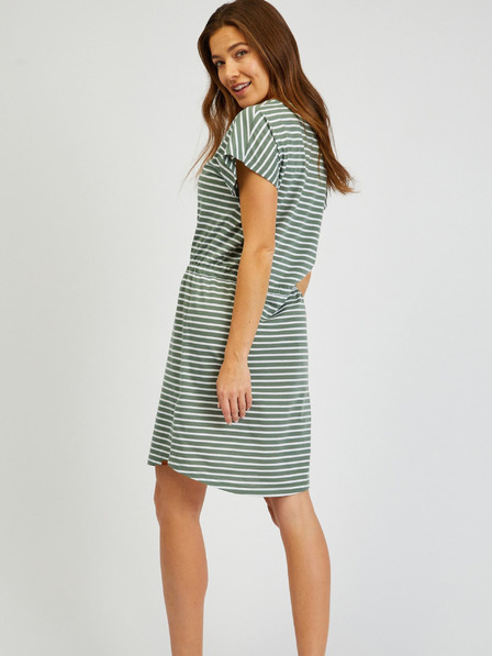 Sam 73 Grün-weiß gestreiftes Damenkleid mit Krawatte SAM73 Sagitta