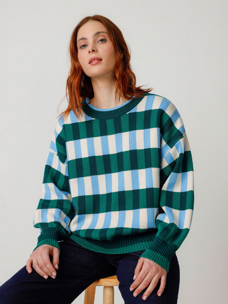 SKFK SKFK Suéter Larhun blau-grün karierte Damen-Strickjacke