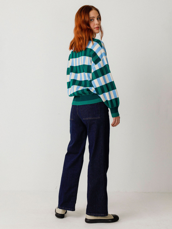 SKFK SKFK Suéter Larhun blau-grün karierte Damen-Strickjacke