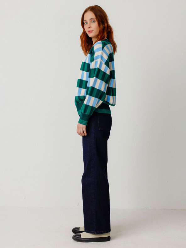 SKFK SKFK Suéter Larhun blau-grün karierte Damen-Strickjacke