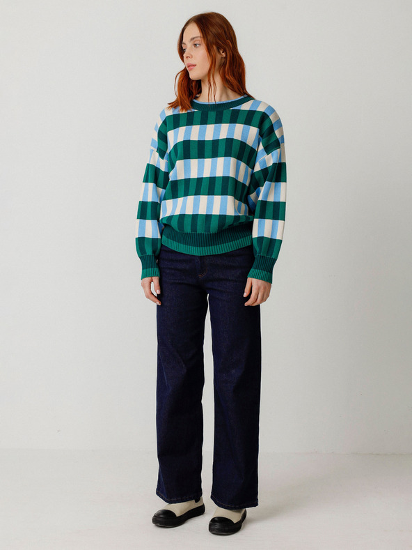 SKFK SKFK Suéter Larhun blau-grün karierte Damen-Strickjacke