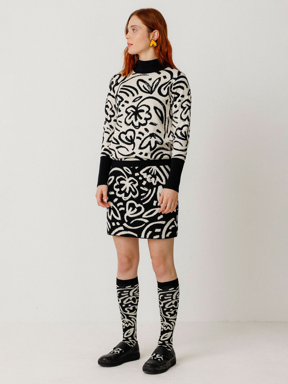 SKFK SKFK Suéter Dunixe Schwarzer und cremefarbener geblümter Pullover für Damen