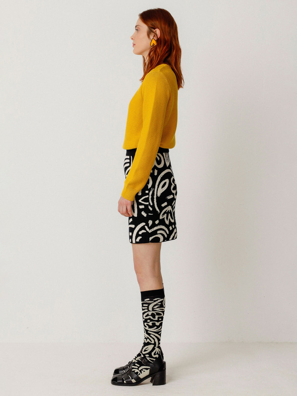 SKFK SKFK Falda Karia Creme und Schwarz Damen-Blumenrock