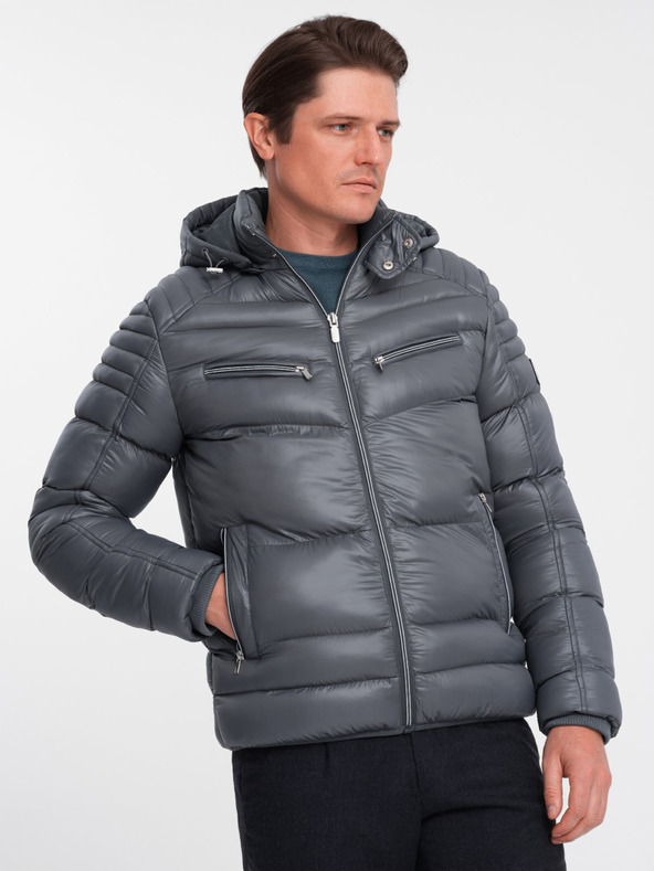 Ombre Clothing Graue Herren Stepp-Winterjacke Ombre Kleidung