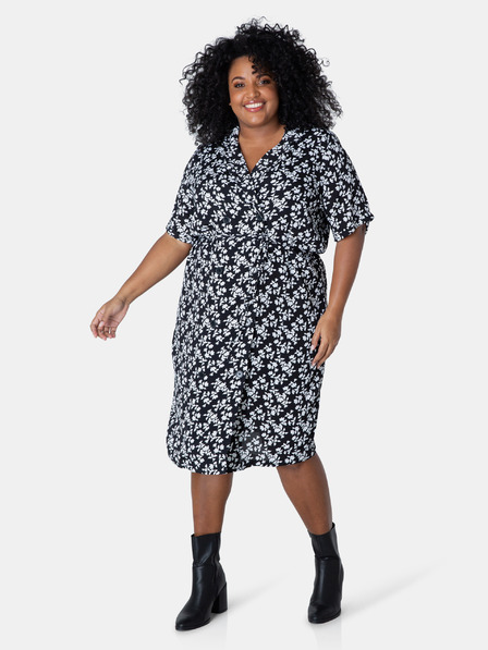 Yesta Weißes und schwarzes Damen-Blumenkleid Yesta