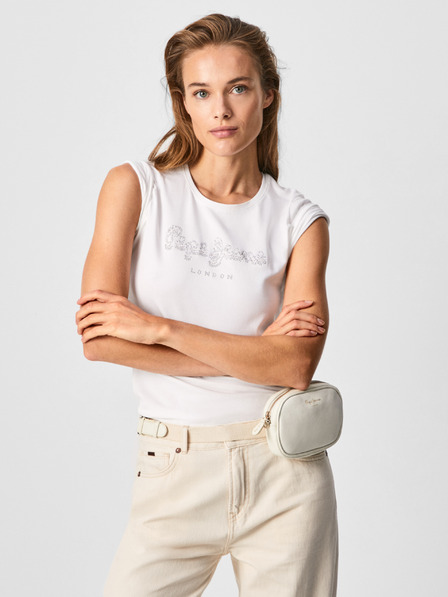 Pepe Jeans Weißes Damen-T-Shirt mit Strasssteinen Pepe Jeans Beatrice