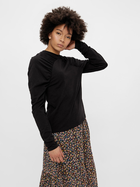 Pieces Schwarzes T-Shirt mit gerüschten Ärmeln Pieces