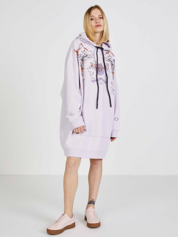 Replay Hellviolettes gemustertes Sweatshirt-Kleid mit Kapuze für Damen von Replay