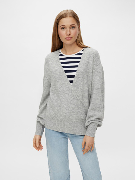 Pieces Grauer Pullover mit Krawatte Pieces