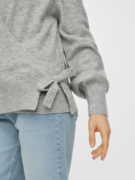 Pieces Grauer Pullover mit Krawatte Pieces