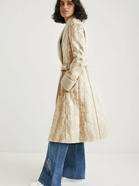 Desigual Beigefarbener Desigual Marvelous gemusterter Damenmantel