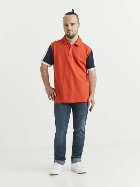 Celio Blaues und oranges Herren-Poloshirt Celio