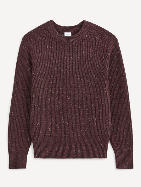 Celio Burgunderfarben gestreifter Herrenpullover Celio