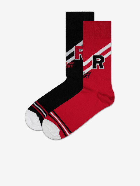 Replay Zweierpack Socken in schwarz und rot Replay