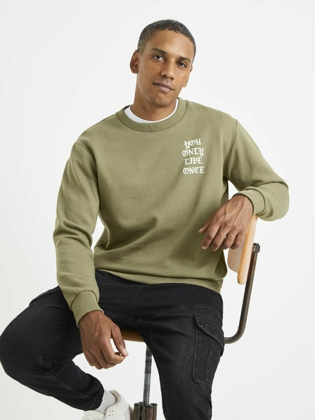 Celio Hellgrünes Herren-Sweatshirt mit Celio-Schriftzug auf dem Rücken