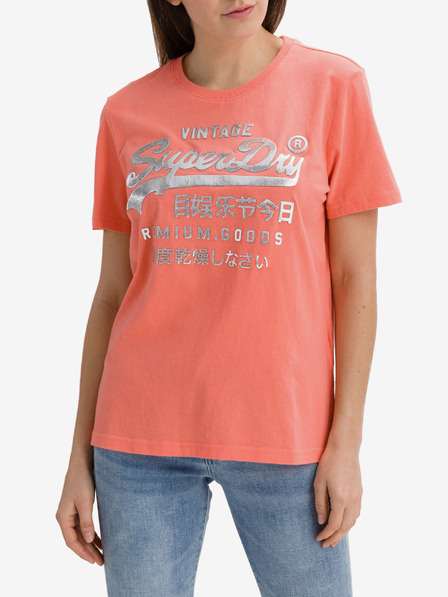 SuperDry Koralle Bedrucktes Damen-T-Shirt Superdry Metallic