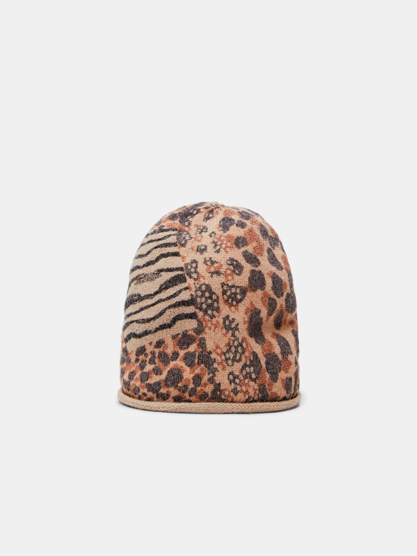 Desigual Braune Damen Desigual Animal Patch Gorro Mütze mit Leopardenmuster