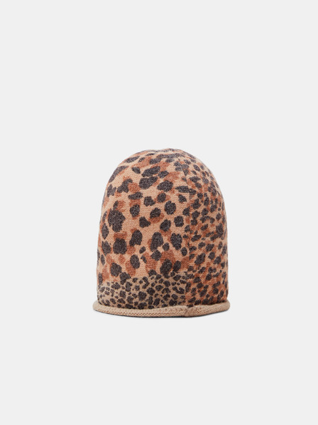 Desigual Braune Damen Desigual Animal Patch Gorro Mütze mit Leopardenmuster