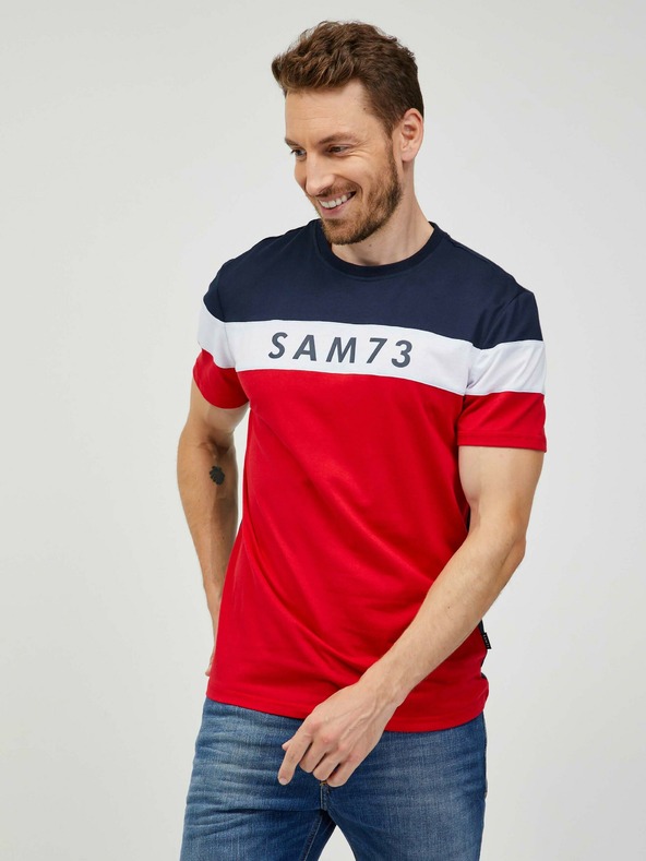 Sam 73 Blaues und rotes Herren-T-Shirt SAM 73 Kavix