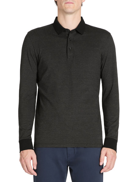 Celio Schwarzes Herren-Langarm-Poloshirt Celio Jeshintano