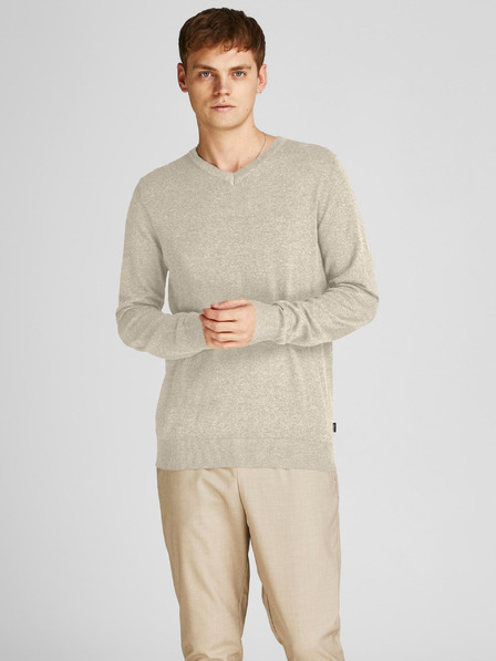 Jack & Jones Beige gestromter Herren-Basic-Pullover Jack & Jones Emil