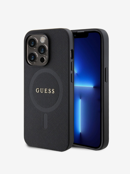 Guess PU Saffiano MagSafe Rückseite Hülle für iPhone 15 Pro Max Schwarz Handyhülle