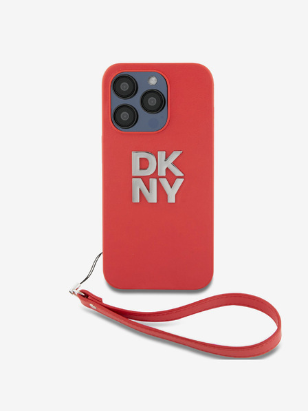 DKNY PU Leder Stack Logo Wrist Strap Rückendeckung für iPhone 14 Pro Rot DKNY