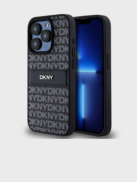 DKNY PU Leder Repeat Pattern Tonal Stripe Back Cover für iPhone 14 Pro Schwarz DKNY