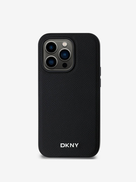DKNY PU Leder Silber Metall Logo Magsafe Schutzhülle für iPhone 14 Pro Schwarz DKNY