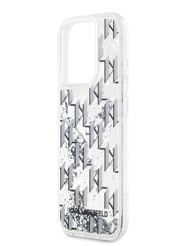 Karl Lagerfeld Liquid Glitter Monogram Gradient Back Cover für iPhone 15 Pro Weiß Karl Lagerfeld