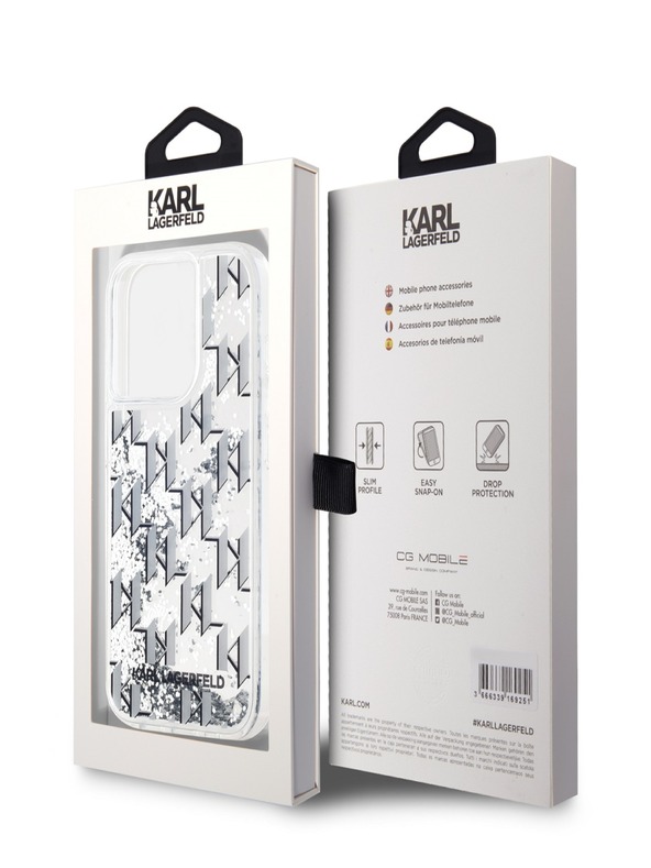 Karl Lagerfeld Liquid Glitter Monogram Gradient Back Cover für iPhone 15 Pro Weiß Karl Lagerfeld