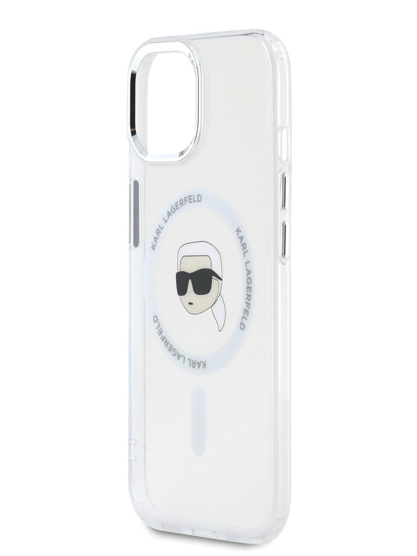 Karl Lagerfeld Karl Lagerfeld IML Karl Head Metallrahmen MagSafe Back Cover für iPhone 15 Transparent