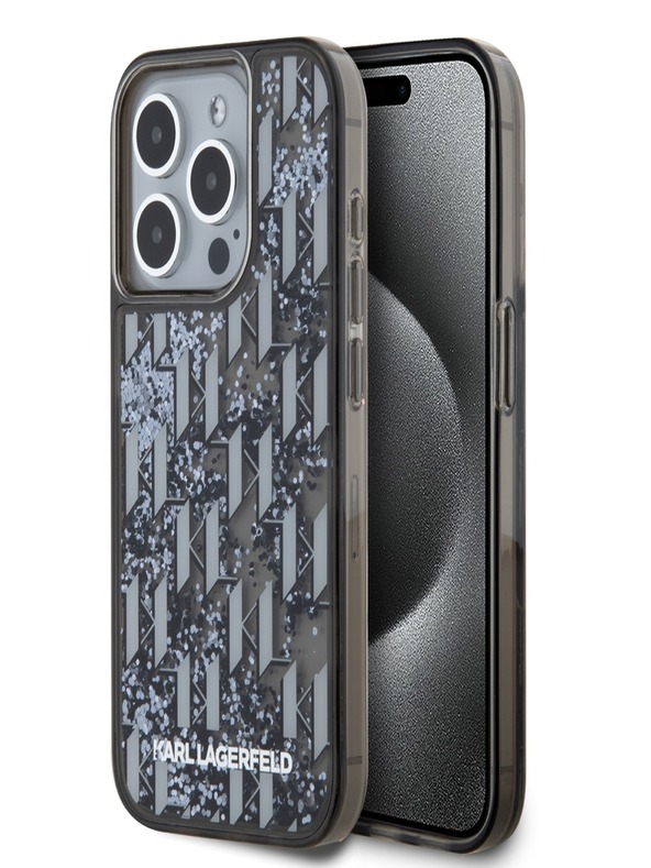 Karl Lagerfeld Liquid Glitter Monogram Gradient Back Cover für iPhone 15 Pro Max Schwarz Karl Lagerfeld