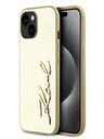 Karl Lagerfeld Faltenreiche PU Signature Logo-Hülle für iPhone 15 Gold Karl Lagerfeld